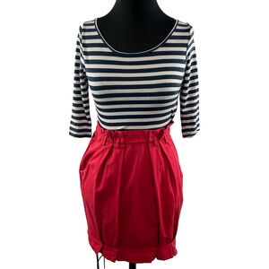 ZARA Basics Color Block Blue White Pink Red Stripe Skirt Dress Size S Small